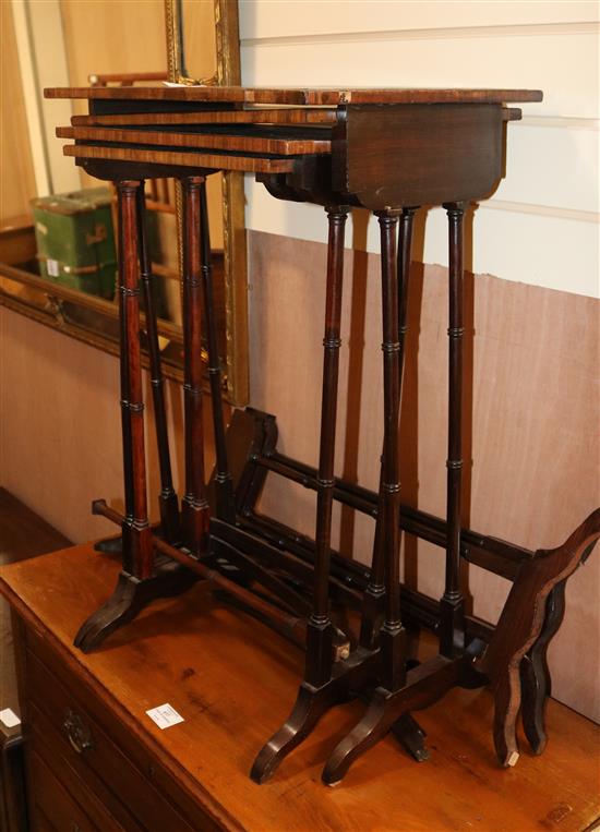 A late Victorian nest of rosewood quartetto tables, W.1ft 8in. D.1ft 2in. H.2ft 5in.